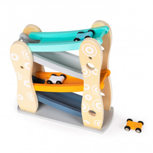 Pista tip tobogan din lemn pentru masinute, B BEEZ, Multistore, tobogan + 3 masini - Img 2