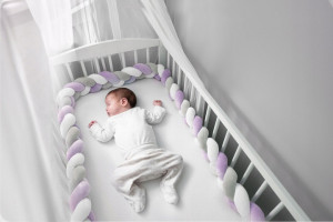 Protectie impletita pentru patut copii, 300 cm, Ricokids, Multicolor, Mov, Alb, Gri - Img 5