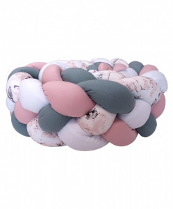 Protectie impletita pentru patut copii, bumbac, 4 fire, Koell, Roz - Eucalipt - Mar - Alb, 180 cm - Img 2