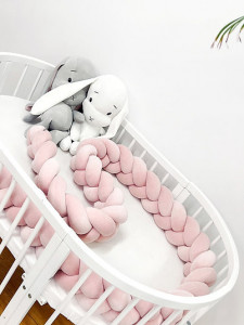 Protectie impletita pentru patut copii, din bumbac catifelat, Sparrow, Velvet Powder Pink, 340 cm, Full 120 x 60 cm - Img 4