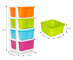 Raft mobil cu recipiente pentru depozitare, Modern Home, 4 sertare, din plastic, alb/multicolor - Img 4