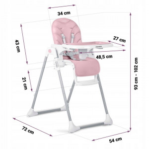 Scaun de masa reglabil, Ricokids, Tulo, spatar rabatabil, tava detasabila, suport pentru picioare, inaltime ajustabila, Roz - Img 7