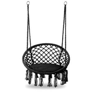 Scaun suspendat pentru gradina, ModernHome, 150 kg, cadru cercuri metalice, perna moale, Negru - Img 4