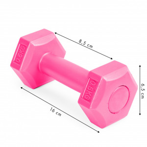 Set 2 Greutati pentru exercitii fizice, gantere hexagonale, ModernHome, 2 x 0,5 kg, 16 x 6,5 cm, Roz - Img 3
