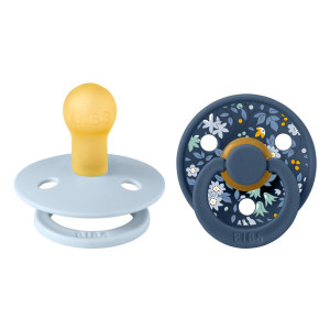 Set 2 suzete pentru bebelusi, BIBS x LIBERTY, Colour Chamomile Lawn Latex, tetina rotunda, 0 luni+, Baby Blue / Steel Blue