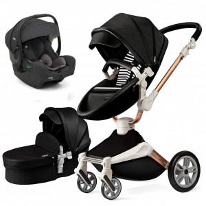 Set 3 in 1 - Carucior copii Hot Mom 360 Negru 2 in 1 + Scoica auto Joie i-Size i-Gemm 3 Shale - Img 1