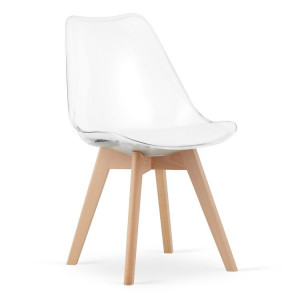 Set 4 scaune moderne, stil scandinav cu picioare din lemn masiv si perna din piele ecilogica, transparente - Img 2