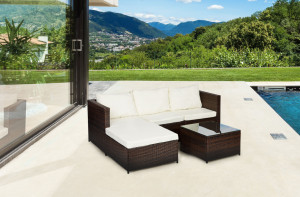 Set Coltar pentru terasa / gradina din technorattan 193x136x64 cm, masa 60x60x30 cm cu blat de sticla, perne moi, impermeabile - Img 6