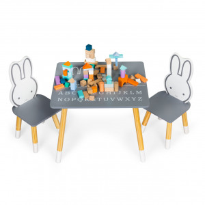 Set Masa Cu Doua Scaune Pentru Copii, de la 3 ani, Ecotoys, WH141, Motiv Iepurasi, Gri - Img 5
