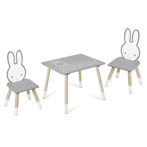 Set Masa Cu Doua Scaune Pentru Copii, de la 3 ani, Ricokids, RC-847, Bunny, Gri