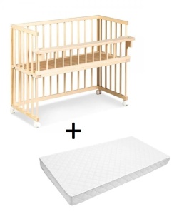 Set Patut copii din lemn KLUPS Piccolino Natur 90x40 cm, cu Saltea MyKids Cocos confort, 90 x 40 x 8 cm