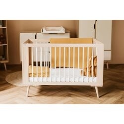 Set Patut copii din lemn KLUPS SOFIE Alb-Natur, cu Saltea MyKids, Cocos, 120 x 60 x 10 cm - Img 4