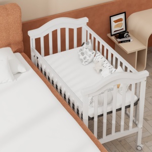 Set Patut din lemn cu laterala culisanta, Craft, WBB2024-1, Alb, cu Saltea MyKids 120 x 60 x 10 cm - Img 5