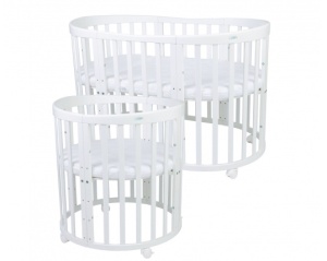 Set Patut Oval Evolutiv pentru Copii, Multifunctional, Waldin, 7in1, cu Sistem de Leganare, Saltele Incluse, Culoare Alba - Img 6