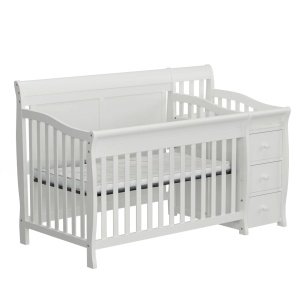 Set Patut pentru Copii, 3 in 1, Co-sleeping, cu Sertare si Masa de Schimbat, din Lemn de Pin Solid, Craft, 159 x 74 x 100 cm, Alb, cu Saltea MyKids 120 x 60 x 10 cm - Img 12
