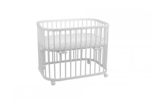Set Patut Rotund pentru Copii, Multifunctional, Waldin, 5in1 + Sistem de Leganare, Saltele Incluse, Co-Sleeper, Tarc de Joaca, Masa si Scaun pentru Activitati, Culoare Alba - Img 2
