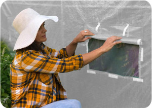 Solar de gradina, tip tunel, 13.5 mp, 300 cm x 450 cm x 200 cm, folie PE 140g/m² cu filtru UV4, 8 ferestre, snur 100 m, Plonos, Alb - Img 4