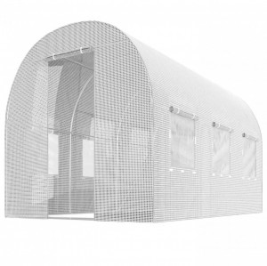 Solar de gradina, tip tunel, 7 mp, 350 cm x 200 cm x 200 cm, folie PE 140g/m² cu filtru UV4, 6 ferestre, snur 100 m, Plonos, Alb - Img 1