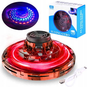Spinner zburator antistres, Flying Gyro, cu functie de bumerang, incarcator USB, lumini LED, Rosu - Img 6