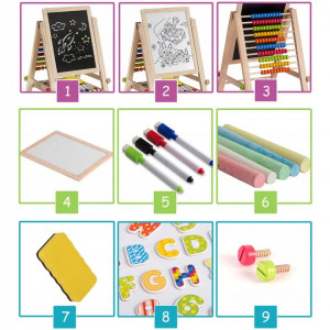Tabla educativa pliabila, detasabila, 3 in 1, tabla magnetica, tabla pentru creta si abac, Ricokids, RK include markere colorate, creta, burete, cifre si litere magnetice, suruburi - Img 7