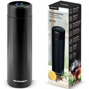 Termos din otel inoxidabil, 420 ml, cu afisaj LCD temperatura, Berdsen, BD-782, Negru