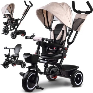 Tricicleta copii cu pozitie de somn, scaun reversibil, Tiny Bike, 3 in 1, Bej