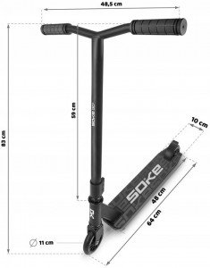 Trotineta cu 2 roti, pentru cascadorii, Soke GO, 83 x 48 cm, Aluminiu, compresie HIC, rulmenti ABEC-9, punte sudata, Greutate maxima utilizator 100 Kg, Negru - Img 7