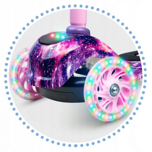 Trotineta de echilibru pentru copii, cu 3 roti, lumini LED, pliabila, ghidon reglabil, pana la 35 kg, Ricokids, Piko, Roz/Mov - Img 6