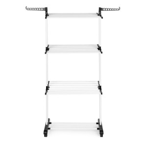 Uscator de rufe vertical, din otel, Modern Home, 171 x 50 x 73 cm, 6 brate pliabile, 2 brate pentru umerase, 4 roti, Alb/Negru - Img 8