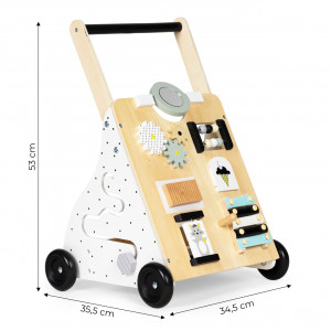 Antemergator din lemn pentru copii, panou educativ cu elemente mobile, roti de cauciuc, Ecotoys, TL01035 - Img 2