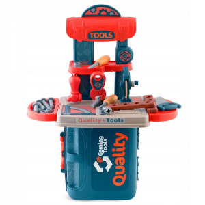 Atelier de lucru din plastic pentru copii, tip valiza, cu 20 accesorii, 42 x 20,5 x 53 cm, Ricokids, 3 in 1, Albastru - Img 3
