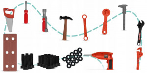 Atelier de lucru din plastic pentru copii, tip valiza, cu accesorii, 39 x 28 x 72 cm, Ricokids, 3 in 1, Albastru - Img 5