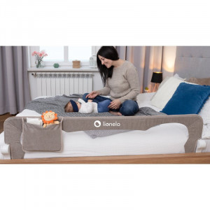 Bariera protectie patut pentru copii, Lionelo, Eva , Cu buzunar accesorii, 150x35 cm, Gri - Img 7