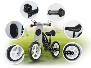 Bicicleta de echilibru din lemn pentru copii, scaun din spuma, roti 12 inchi, Ricokids, Veltino, 7615, Neagra - Img 3