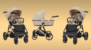 Carucior pentru copii, 4 in 1, Kunert, Arizo Premium, cadru auriu, Parasolar UV50, geanta, accesorii, varsta intre 0 si 3 ani, Cream + Scoica auto Kunert Cosmo + Adaptori + Baza isofix Dock2 - Img 6