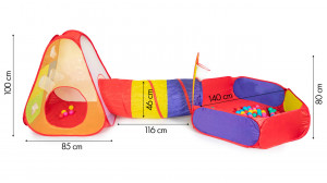 Cort de joaca pentru copii, iPlay, casuta cu tunel si piscina, 100 de bile colorate, cos pentru baschet, 300x120x100 cm, Multicolor - Img 2
