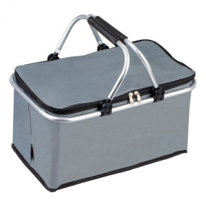 Cos termic pliant pentru picnic, cumparaturi, plaja, cadru aluminie, material impermeabil, termoizolant, sarcina 15 kg, capacitate 25 L, 2 manere, Multistore, Gri