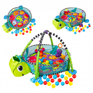Covoras educational pentru copii, interactiv, multifunctional, 3 in 1, tarc, loc de joaca, cu 30 de bile colorate, 100 x 68 X 50 cm , Ecotoys, Turtle - Img 8