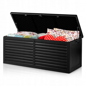 Cutie de depozitare pentru gradina, Plonos, 390 litri, 143 x 57 x 53,5 cm, panouri PP, rezistenta, Neagra - Img 4