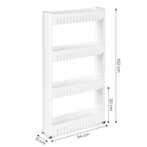 Dulap cu 4 rafturi stil biblioteca, pe roti, perfect pentru bucatarie sau baie, din plastic, 102 x 54 x 13 cm, Alb - Img 5