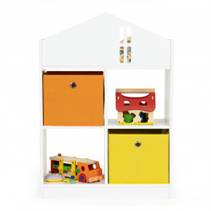 Dulap tip biblioteca, organizator jucarii, camera copilului, Ecotoys, 65,2x27x90,5 cm, Alb cu sertare colorate - Img 1