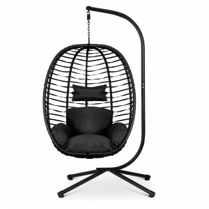 Fotoliu tip balansoar suspendat + perne, Sofotel, Toskana, 135 kg, cadru metalic, Negru