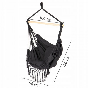 Hamac Brazilian De Gradina Tip Scaun, 122 x 80 cm, Cu 2 Perne, stil Boho, cu Franjuri, Sarcina Max 120 kg, Pentru Casa si Gradina, Modern Home, Gri - Img 2