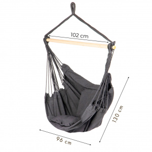 Hamac Brazilian De Gradina Tip Scaun, 130 x 96 cm, Cu 2 Perne, Bumbac/Poliester, Sarcina Max 150 kg, Pentru Casa si Gradina, Modern Home, Gri - Img 3