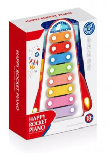 Jucarie interactiva 2in1 Xilofon tip masinuta de tras, 8 clape muzicale, Albastra - Img 2
