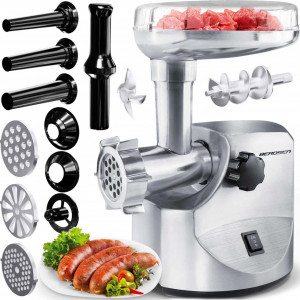 Masina electrica profesionala de tocat carne, Berdsen, 1800W, 2 kg/min, accesorii pentru tocat si feliat, BM601, Alba - Img 3