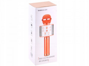 Microfon wireless, cu difuzor, lumini karaoke, bluetooth, USB compatibil Android/IOS, inregistrare/redare melodii, Jokomisiada, IN0136 ZO, Alb / Auriu - Img 2