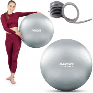 Minge pentru exercitii, diametru 65 cm, cu pompa inclusa, Neo-Sport, Gri - Img 1