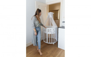 Patut Oval Evolutiv pentru Copii, Multifunctional, 7in1, Saltele Incluse, Transformabil, Masa de Schimbat, Co-Sleeping, Tarc de Joaca, Birou, Scaune, Waldin, Alb - Img 5