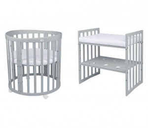 Patut Oval Evolutiv pentru Copii, Multifunctional, 7in1, Saltele Incluse, Transformabil, Masa de Schimbat, Co-Sleeping, Tarc de Joaca, Birou, Scaune, Waldin, Gri - Img 3